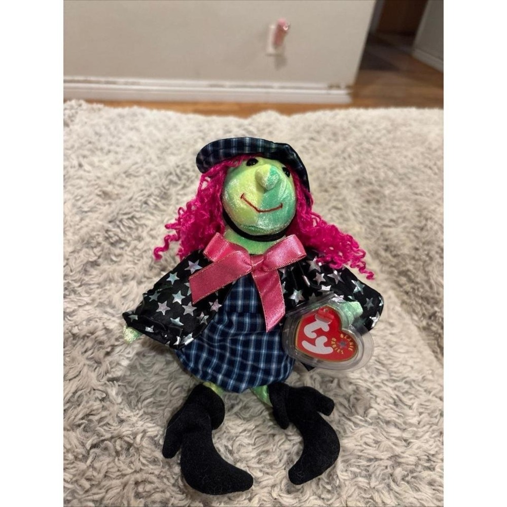 Ty Beanie Babies Scary the Witch Plush Toy Green Pink Black Halloween Excellent